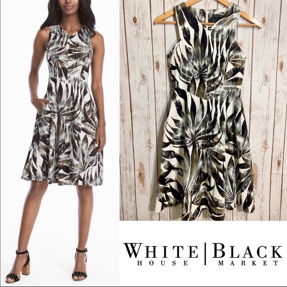 WHBM palm frond fit and flare dress